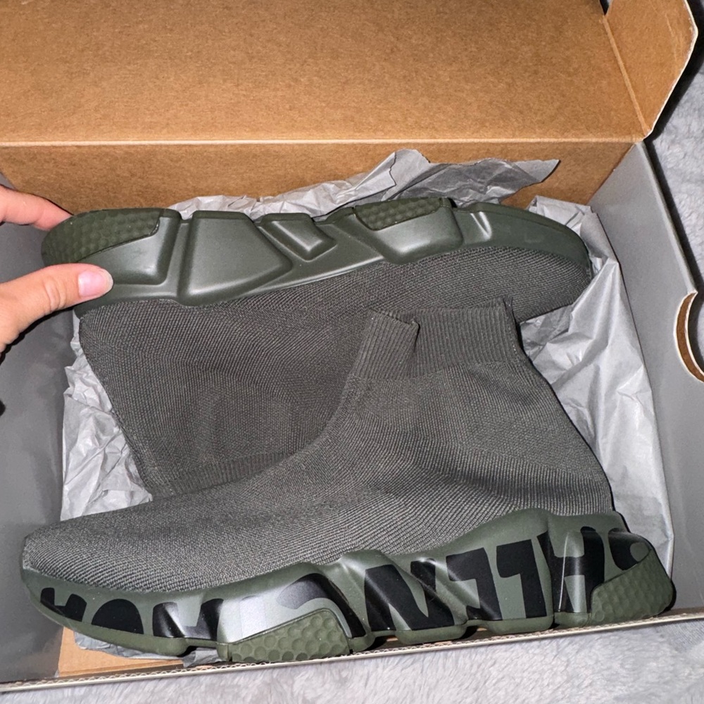 Balenciaga Speed LT Graffiti Sneakers in Army Green
